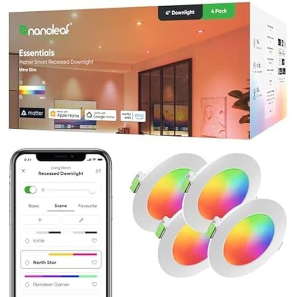 Nanoleaf Matter Essentials Pack med 4 RGBW LED-inbyggda spotlights - Smarta lampor, Matter över Thread, Bluetooth