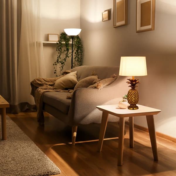Relaxdays Pineapple Bordslampa, Modern med skärm, E27 Sockel, Dekoration, med Kabel, HxD 54 x 30 x 16 cm, Guld