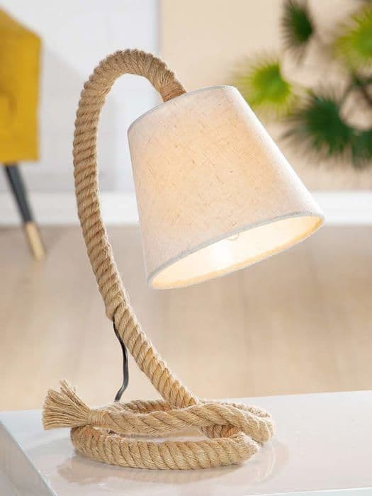 Gilde bordslampa - 46050 - Taupe lampa - i metall med tau mönster och Cream lampskärm Höjd 35 cm