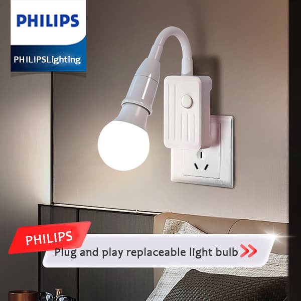 Philips LED-pære til husholdningsbrug med kontakt, superlysstærk og energibesparende væglampe