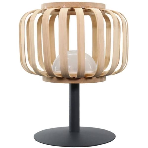 Sladdlös bordslampa - LUMISKY - STANDY MINI BAMBOO - H25 cm - Naturlig bambu - Varmvit och vit LED