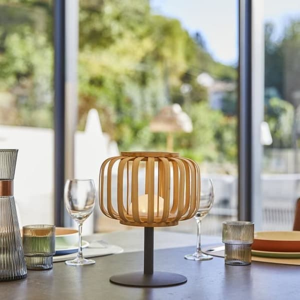 Ledningsfri bordlampe - LUMISKY - STANDY MINI BAMBOO - H25 cm - Naturlig bambus - Varm hvid og hvid LED