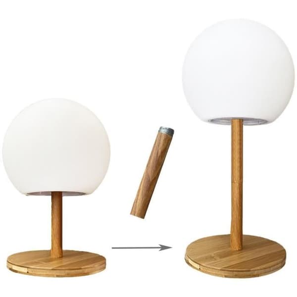LUMISKY Sladdlös Bordlampa - Utdragbar Bambufot - Varmvit/Vit LED LUNY