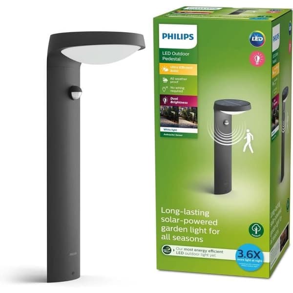 PHILIPS TYLA solcellelader. energiklasse A. bevægelsesdetektor. op til 250 lm. IP44 - Antracit Sort