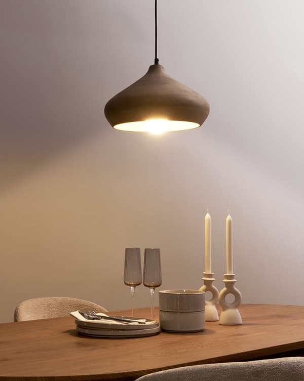 Pendellampe Lysebrun Mangotre Rund lampeskjerm ø 33 cm Moderne design Belysning Dekor Hengelampe