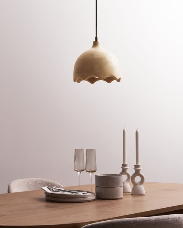 Pendellampe Lysebrun Mangotre Rund lampeskjerm ø 24 cm Moderne design Belysning Dekor Hengelampe