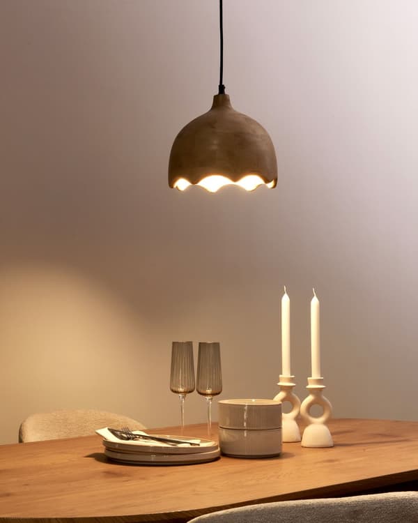 Pendellampe Lysebrun Mangotre Rund lampeskjerm ø 24 cm Moderne design Belysning Dekor Hengelampe