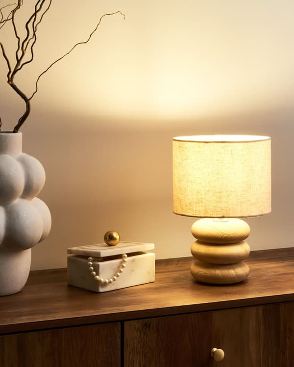 Bordlampe Lysebrun Beige Mangotre Lin Bomull 30 cm 1 lyskilde Moderne design Belysning Dekor