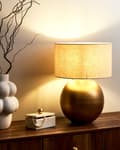 Miniatyrbilde 2 av 10: Bordlampe Messing og Beige Lin Bomullsskjerm Jern Metall Base 54 cm Enkelt Lys Moderne Design Hjemmetilbehør Stue