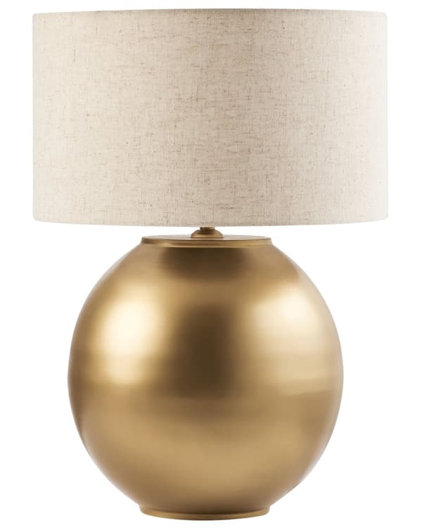 Bordlampe Messing og Beige Lin Bomullsskjerm Jern Metall Base 54 cm Enkelt Lys Moderne Design Hjemmetilbehør Stue