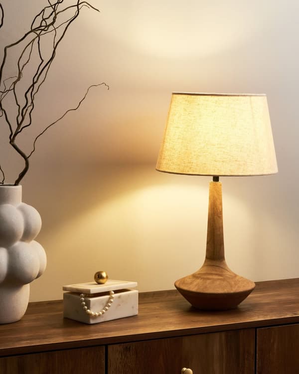Bordlampe Mørkebrun Beige Mangotre Lin Bomull 54 cm 1 lyskilde Håndlaget Moderne design Belysning Dekor