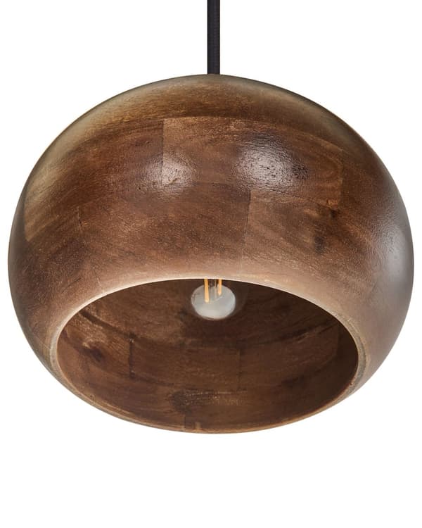 Pendellampe i Mørkebrunt Mangotre med Rund Skjerm Hengende Taklampe
