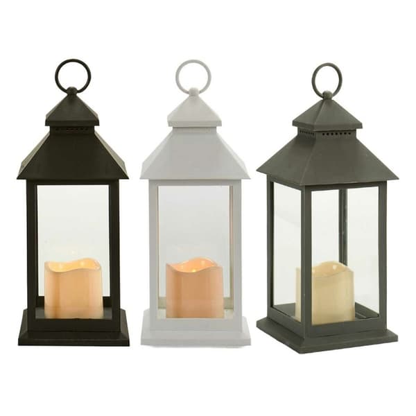 LED-lykta Vit Svart Glas Plast 13,5 x 34,5 x 13,5 cm (12 antal)