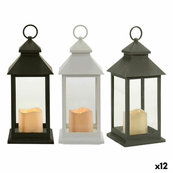 LED-lykta Vit Svart Glas Plast 13,5 x 34,5 x 13,5 cm (12 antal)