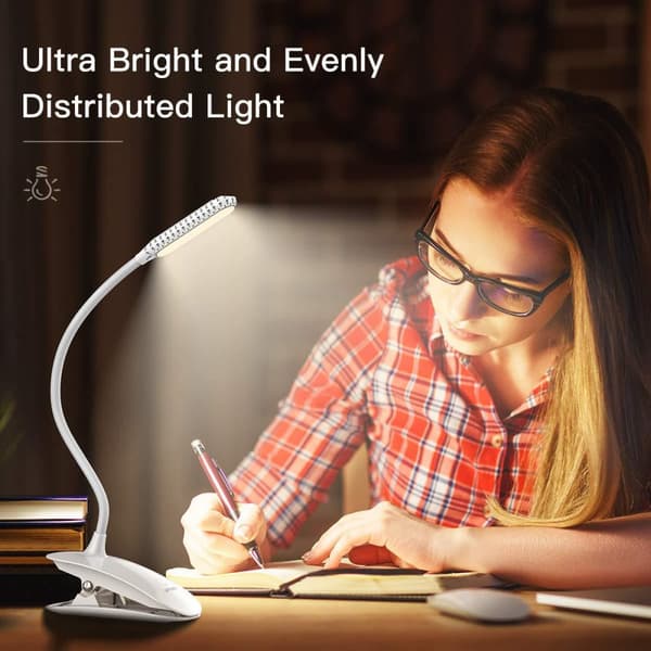 INF Boklampa - LED Clip-on Lampa för Läsning & Studier Vit