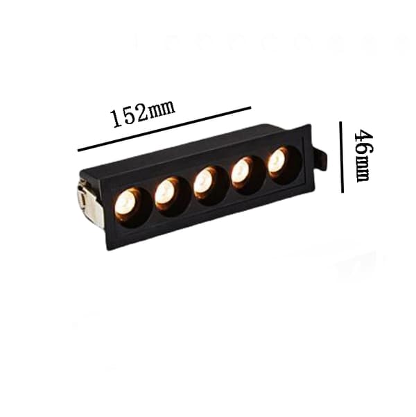 Lang Strip Spotlight 5 Hoveder Indlejret Lineær Fuldt Spektrum Rektangulær Mørk Mount Blændfri 10/15 Perler Philips Gitter Lys Sort 4000K