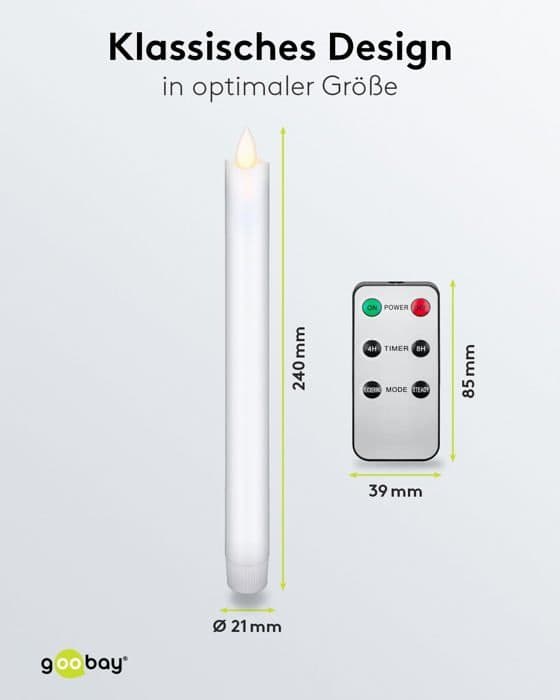 Goobay - 49867 - Set med 5 sladdlösa LED-ljus i äkta vax med fjärrkontroll, timer, trådlös, vit