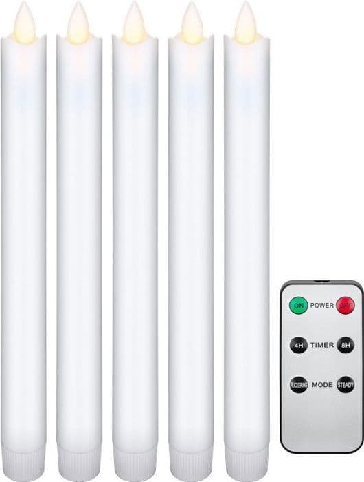 Goobay - 49867 - Set med 5 sladdlösa LED-ljus i äkta vax med fjärrkontroll, timer, trådlös, vit Vit