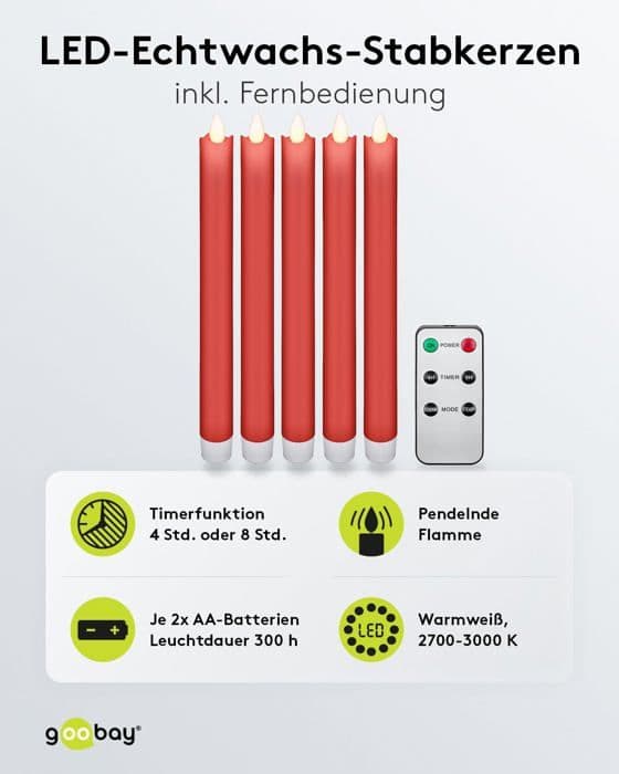 Goobay - 53943 - Set med 5 LED-ljus med timerfunktion med fjärrkontroll Varmt ljus Röd