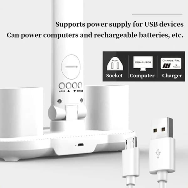 Bomclap LED-Bordslampa med fläkt, klocka, 3200 mAh, uppladdningsbar USB, LED-lampa,LED-display, tid och temperatur, läslampa med fläkt
