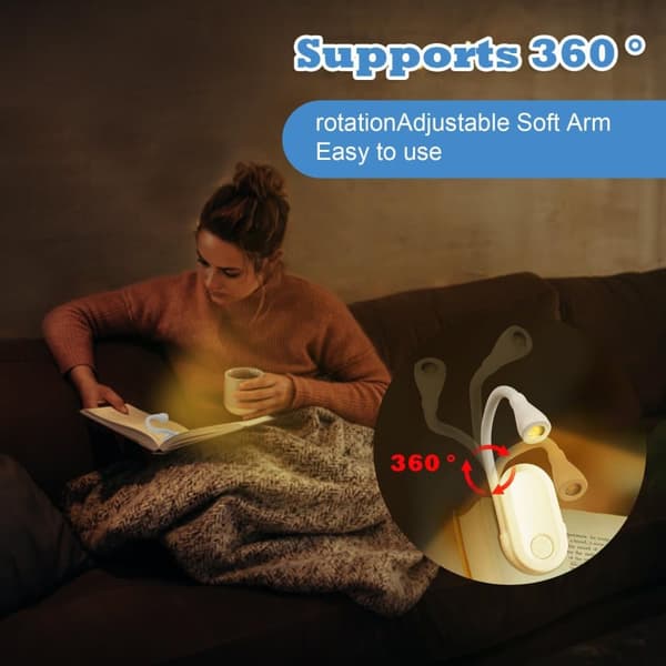 Bomclap LED Läslampa - 3 Färgtemperaturer & 360° Justerbar Klämfast Lampa för Bok & Resa