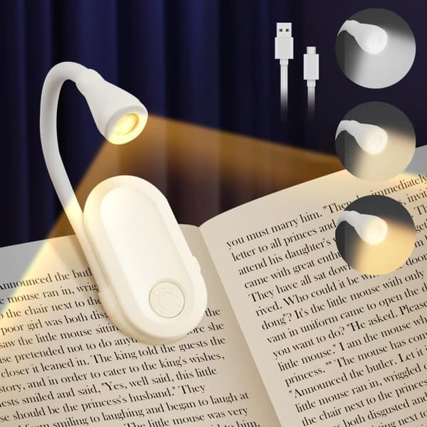 Bomclap LED Läslampa - 3 Färgtemperaturer & 360° Justerbar Klämfast Lampa för Bok & Resa