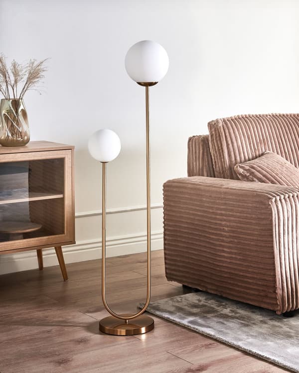 Gulvlampe Gull Hvit Metall 2 lyskilder Kuleformede skjermer i glass Glamorøs stil Belysning Stålampe
