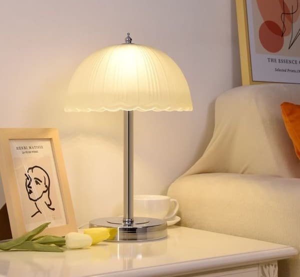 Golvlampa med retro glas lampskärm