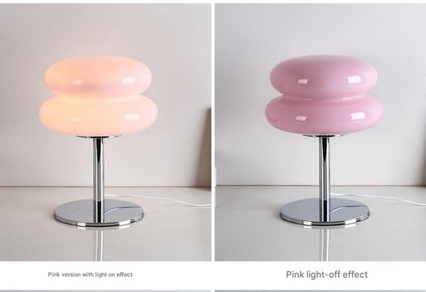 Modern enkel bordslampa med rosa dubbla rundade glaskupor