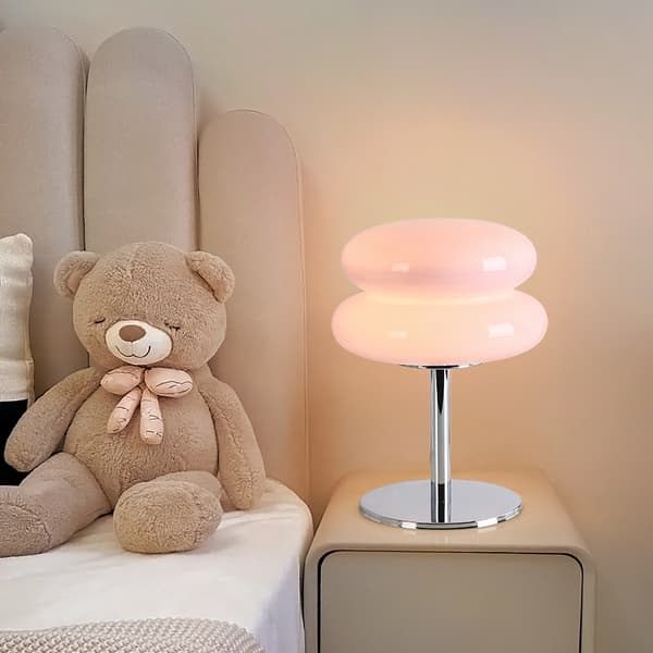Modern enkel bordslampa med rosa dubbla rundade glaskupor