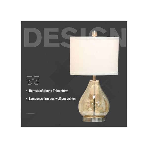 HOMCOM Bordlampor Set med 2 Sänglampor med E27-fattning, 40W, glas, linne, stål, amber, Ø30 x 56H cm