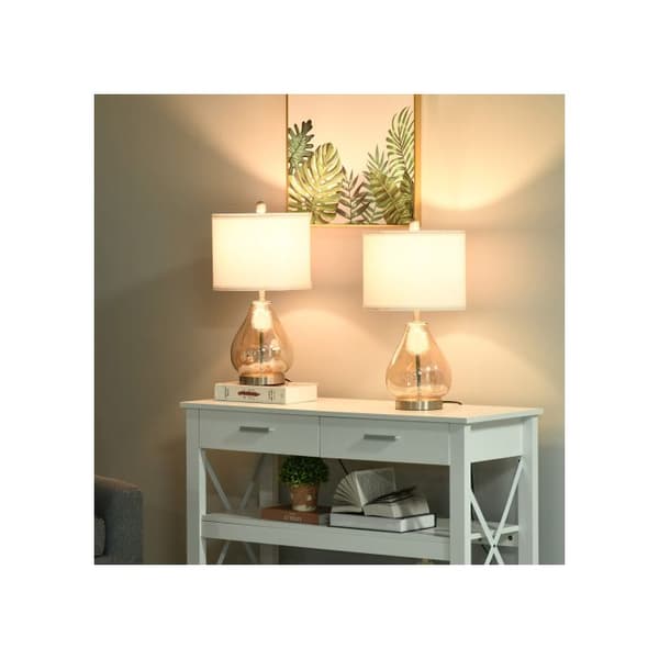 HOMCOM Bordlampor Set med 2 Sänglampor med E27-fattning, 40W, glas, linne, stål, amber, Ø30 x 56H cm