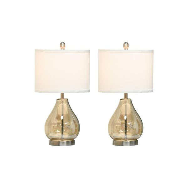 HOMCOM Bordlampor Set med 2 Sänglampor med E27-fattning, 40W, glas, linne, stål, amber, Ø30 x 56H cm