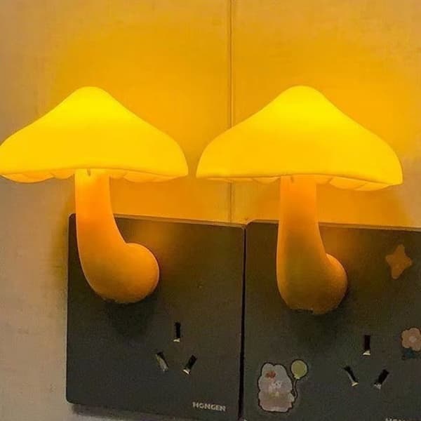 Kreativ Svampeformet Gul Lille Bordlampe - Sjov Boligindretning Hyggelig Lille Natlampe