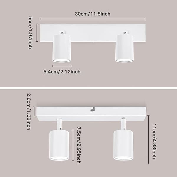 GU10 Loftslampe, Justerbar Spotlight, 2 Lys, Velegnet til Køkken, Soveværelse, Stue