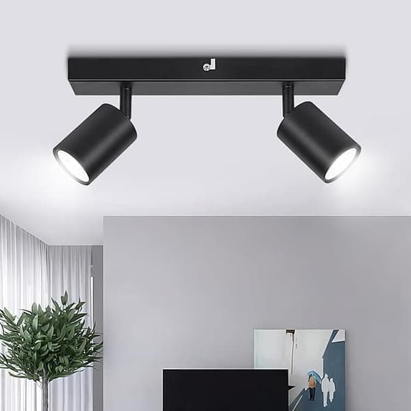 GU10 Loftslampe, Justerbar Spotlight, 2 Lys, Velegnet til Køkken, Soveværelse, Stue Sort