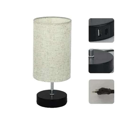 Bordslampa, Justerbar Ljusstyrka, USB- och Typ-C Laddningsportar,SVART R