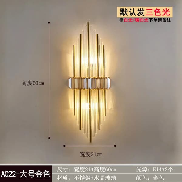 Väggmonterad kristallampa, elegant guldfinish, LED-ljuskälla,Varmt ljus, Stil B 60CM