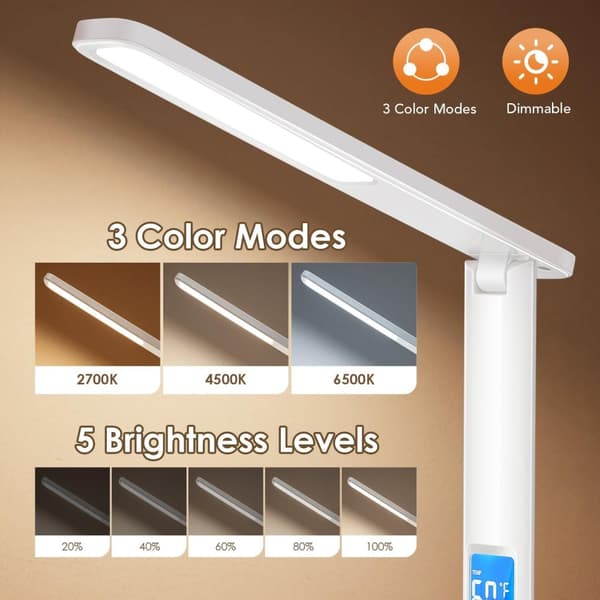 LED Skrivebordslampe, Minimalistisk Design, Justerbart Lys, USB-Forbindelse