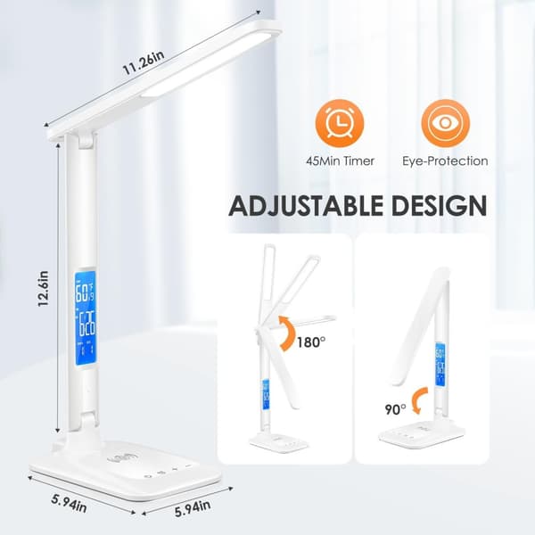 LED Skrivebordslampe, Minimalistisk Design, Justerbart Lys, USB-Forbindelse