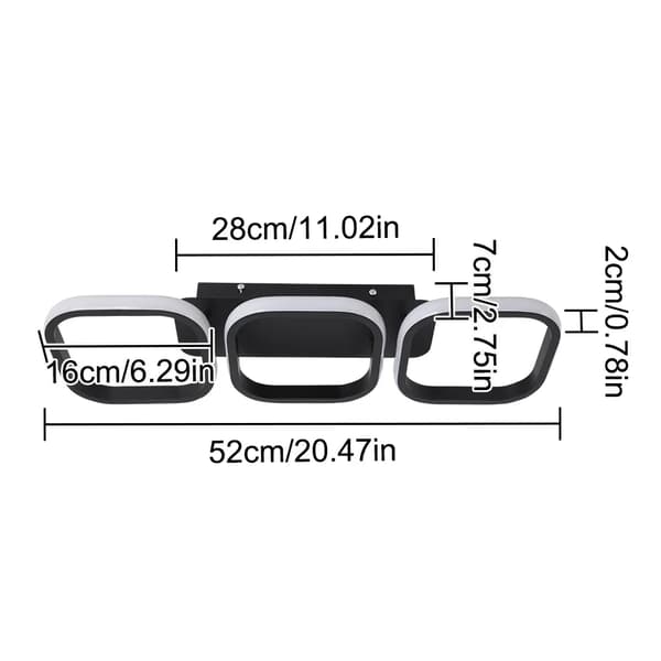 Akryl LED Taklampa, Modern Design, Belysningsområde 5-10 kvadratmeter,3 kvadrat-svart, Varm vit
