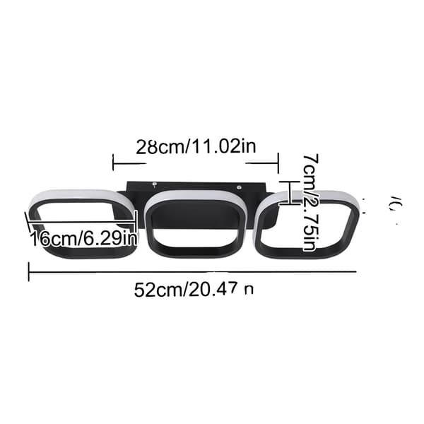 Akryl LED Taklampa, Modern Design, Belysningsområde 5-10 kvadratmeter,3 kvadrat-svart, Varm vit