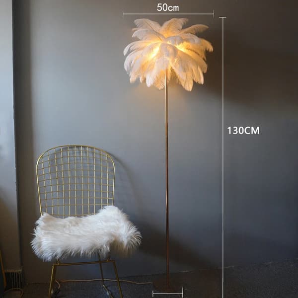 Nordisk Fjer Gulvlampe, Elegant Design, Justerbart Lys,hvid-Gulv-130cm, Guld lampe krop