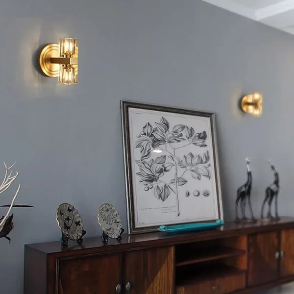 Väggmonterad kristallampa, elegant guldfinish, LED-ljuskälla,Varmt ljus, Stil A-2 del
