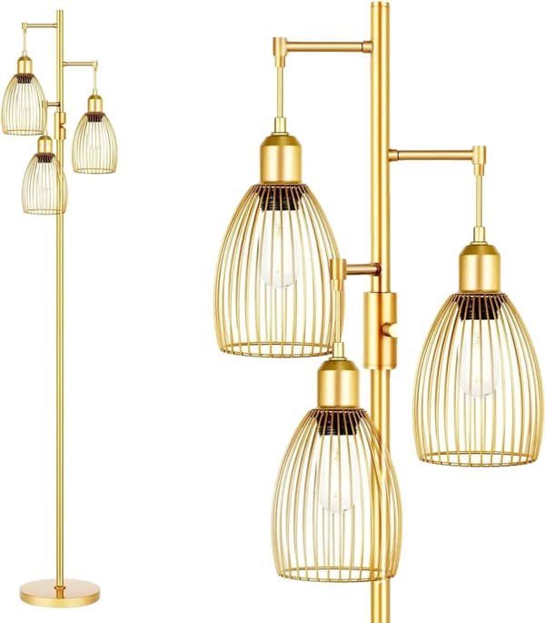 Industriell Golvlampa, Dimbar LED, Viktsbas,Gyllene knopp-omkopplare, INGEN glödlampa