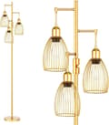 Miniatyrbillede 2 af 2: Industriel Gulvlampe, Dæmpbar LED, Vægtet Base,Gylden-knap kontakt, varmt lys
