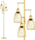 Miniatyrbillede 1 af 2: Industriel Gulvlampe, Dæmpbar LED, Vægtet Base,Gylden-knap kontakt, varmt lys