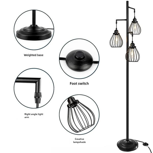 Industriel Gulvlampe, Dæmpbar LED, Vægtet Base,Sort-trykknap, INGEN pære