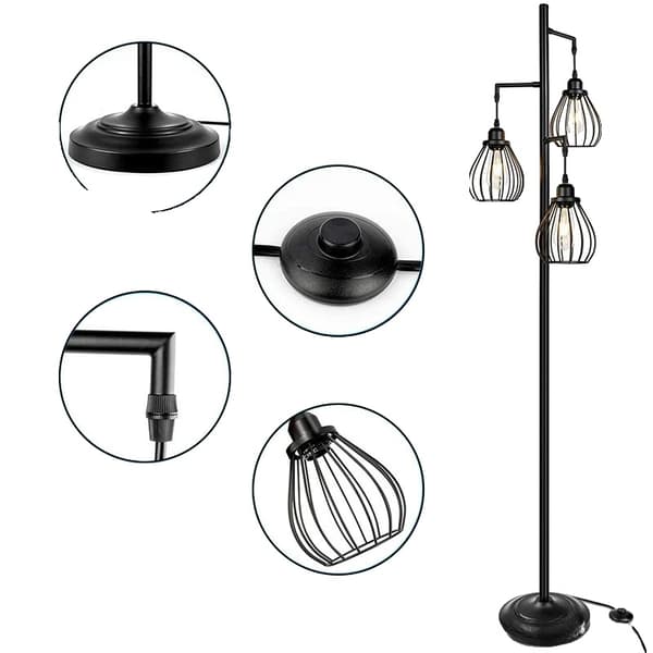Industriel Gulvlampe, Dæmpbar LED, Vægtet Base,Sort-trykknap, INGEN pære