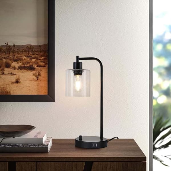 OBOSOE-pöytävalaisin USB-portilla portaaton kosketushimmennin lasinäyttö teollinen makuuhuone / toimisto LED, moderni lasikupoli yövalo